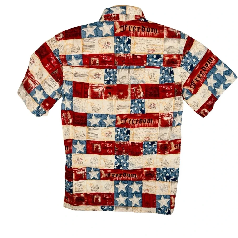 American Summer Patriotic American Flag Button Up Shirt Mens Medium Independence - Picture 3 of 7